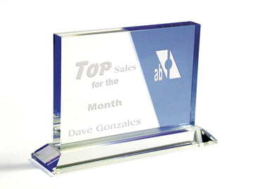 Blue Horizontal Panel Crystal Award can be engraved with texts and logos, great for presentations, corporate parties